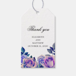 Blue and purple roses thank you. Wedding gift tag
