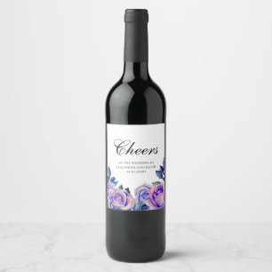 Blue and purple roses wine label. Cheers wedding Wine Label