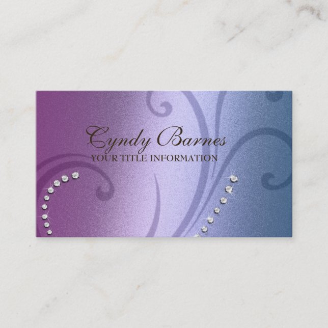 Blue and Purple Shimmer and Crystals Business Card (Front)