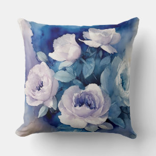 Blue and Purple Soft Watercolor floral Cushion