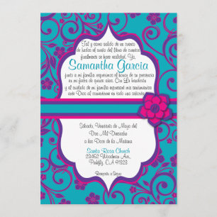 Blue and Purple Spanish Quinceañera Invitation