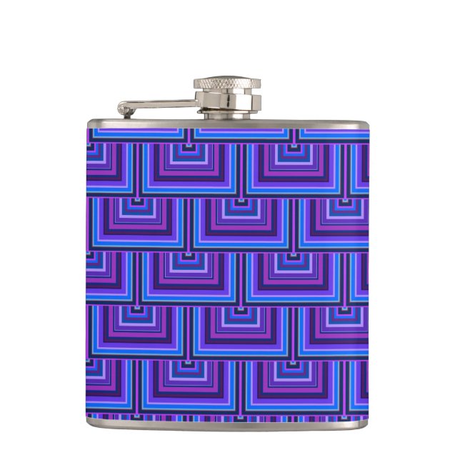 Blue and purple square scales hip flask (Front)