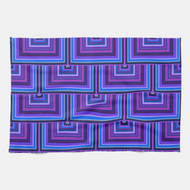 Blue and purple square scales tea towel (Horizontal)