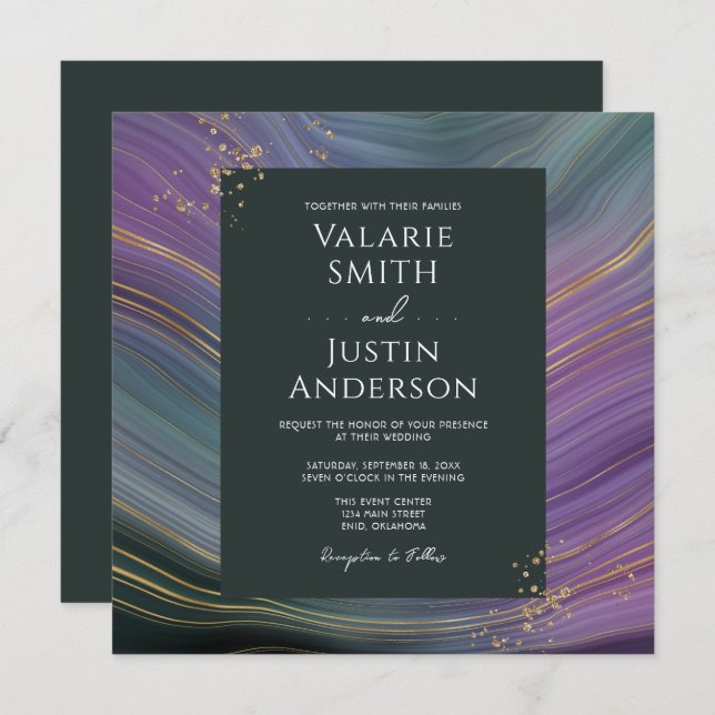 Blue and Purple Stone Agate Wedding  Invitation (Front/Back)