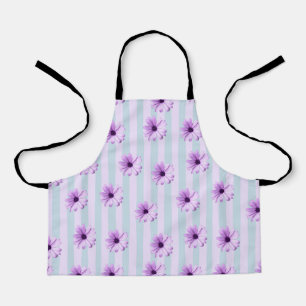 blue and purple striped daisy pattern apron