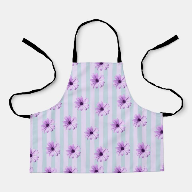 blue and purple striped daisy pattern apron (Front)