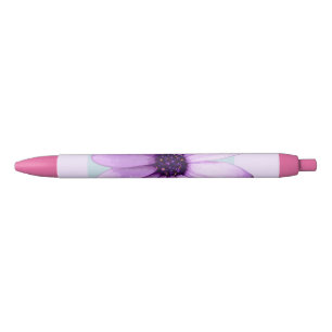 blue and purple striped daisy pattern black ink pen