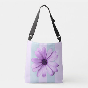 blue and purple striped daisy pattern crossbody bag