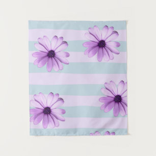 blue and purple striped daisy pattern tapestry