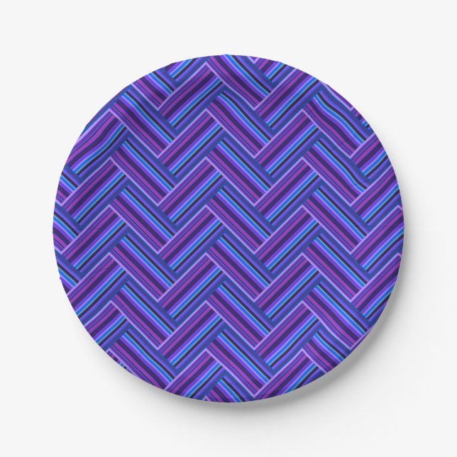 Blue and purple stripes double weave paper plate (Front)