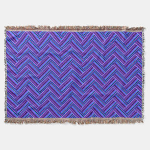 Blue and purple stripes double weave throw blanket