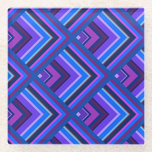 Blue and purple stripes scale pattern glass coaster (Front)