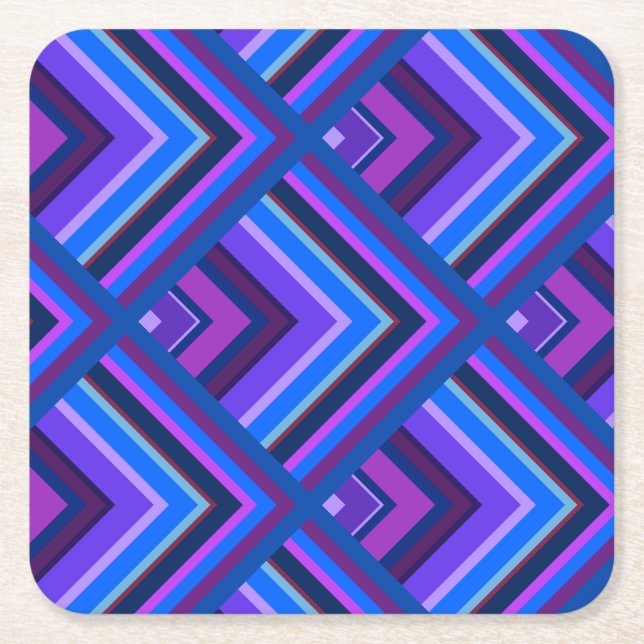 Blue and purple stripes scale pattern square paper coaster (Front)