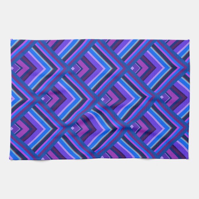 Blue and purple stripes scale pattern tea towel (Horizontal)
