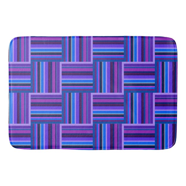 Blue and purple stripes weave pattern bath mat (Front)