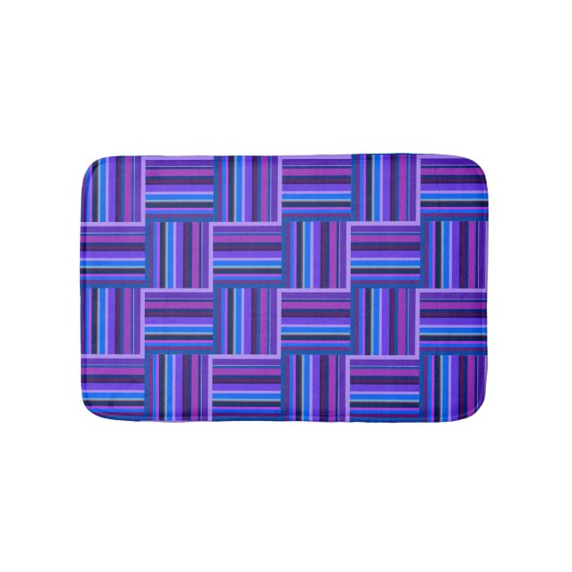 Blue and purple stripes weave pattern bath mat (Front)