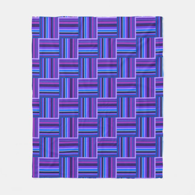 Blue and purple stripes weave pattern fleece blanket (Front)