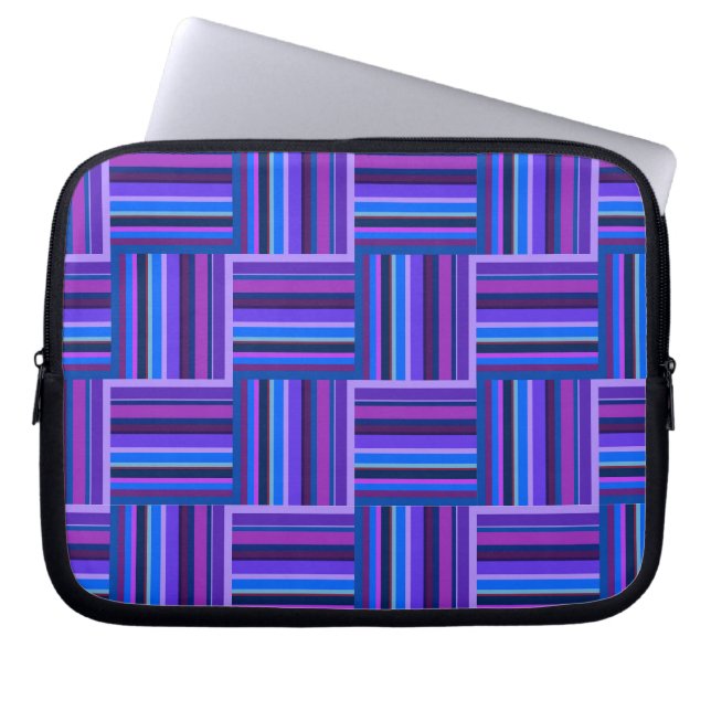 Blue and purple stripes weave pattern laptop sleeve (Front)