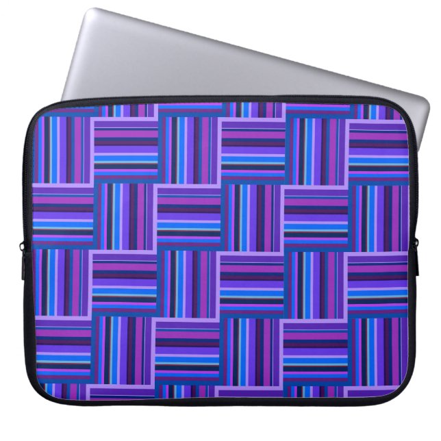 Blue and purple stripes weave pattern laptop sleeve (Front)