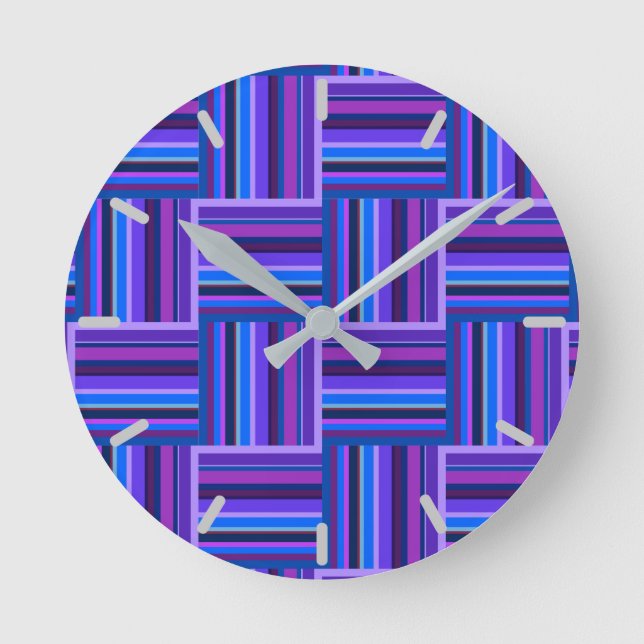Blue and purple stripes weave pattern round clock (Front)
