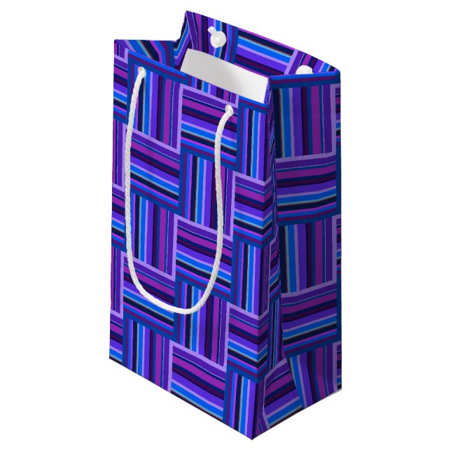 Blue and purple stripes weave pattern small gift bag (Front Angled)