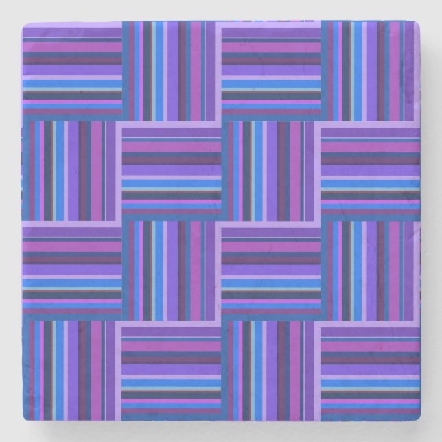 Blue and purple stripes weave pattern stone coaster (Front)