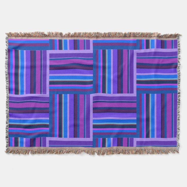 Blue and purple stripes weave pattern throw blanket (Front)