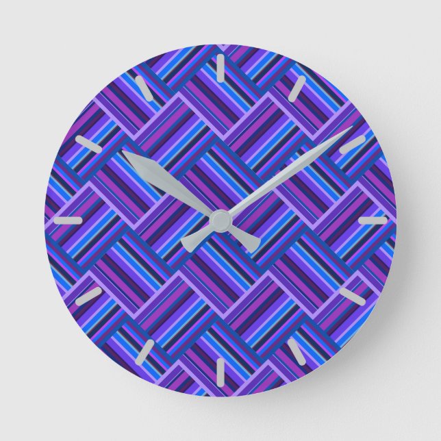 blue and purple stripes weave round clock (Front)