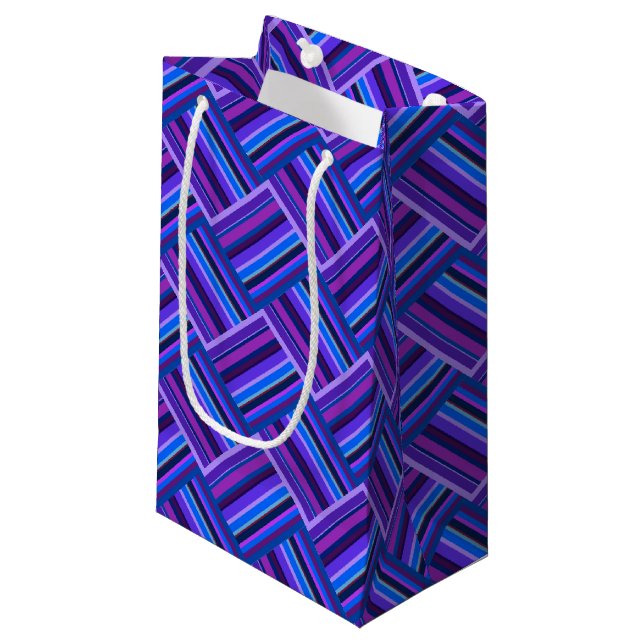Blue and purple stripes weave small gift bag (Front Angled)