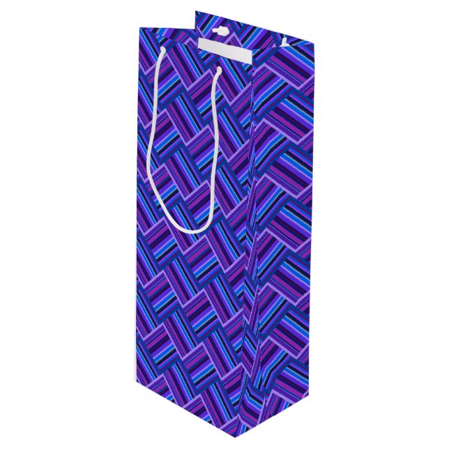 Blue and purple stripes weave wine gift bag (Front Angled)