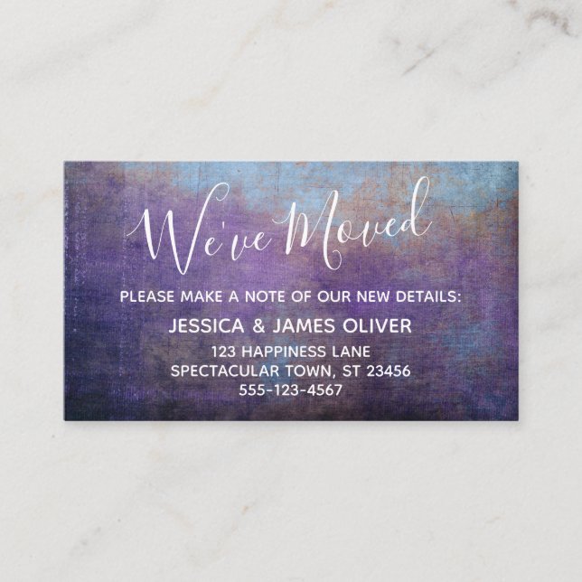 Blue and Purple Textured Grunge "We've Moved Enclosure Card (Front)