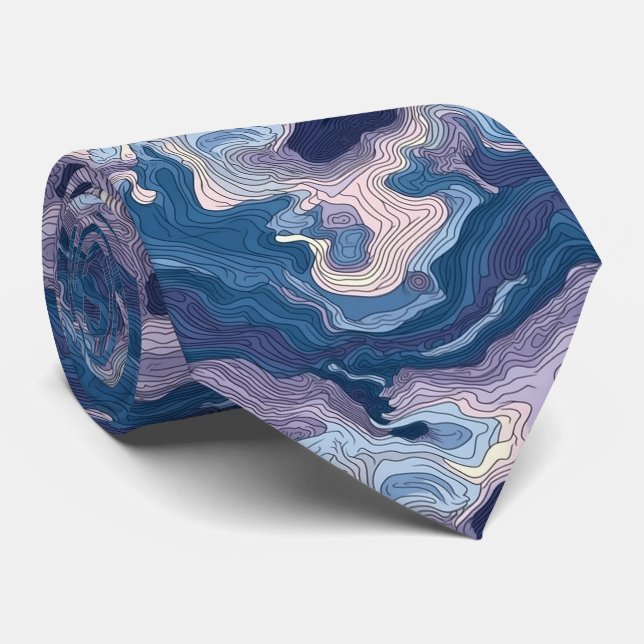 Blue and Purple Topography Neck Tie (Rolled)