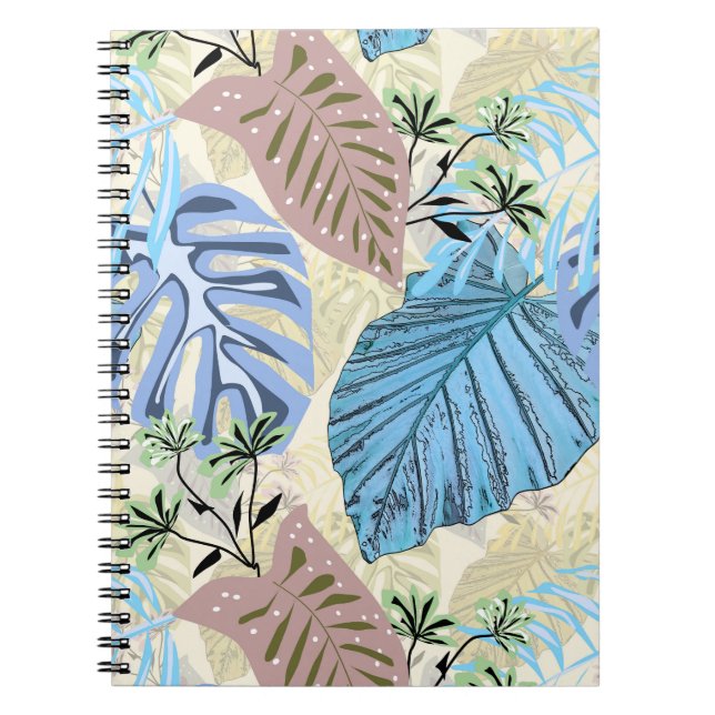Blue and purple tropical leaves. notebook (Front)