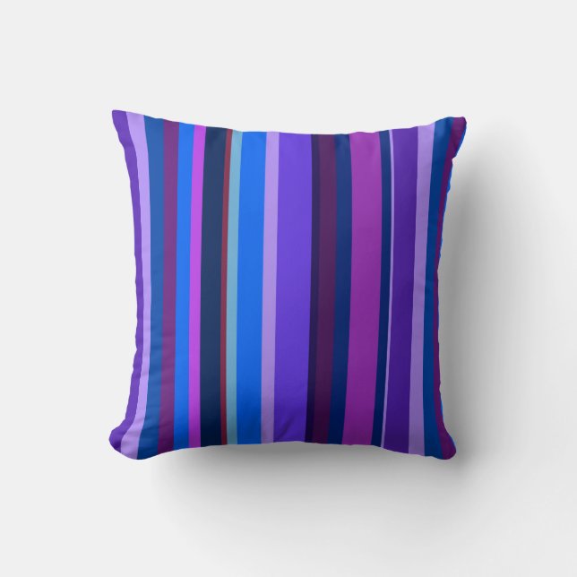 Blue and purple vertical stripes cushion (Front)