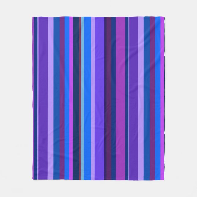 Blue and purple vertical stripes fleece blanket (Front)