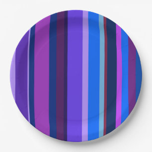 Blue and purple vertical stripes paper plate
