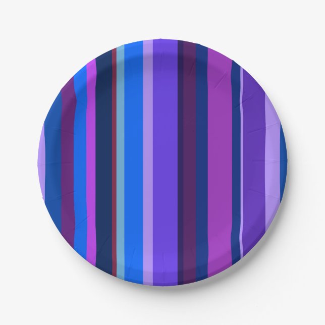 Blue and purple vertical stripes paper plate (Front)