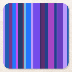 Blue and purple vertical stripes square paper coaster