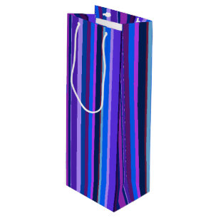 Blue and purple vertical stripes wine gift bag