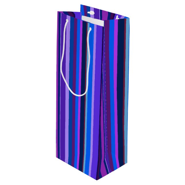 Blue and purple vertical stripes wine gift bag (Front Angled)