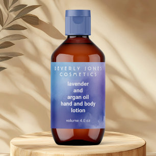 Blue and Purple watercolor cosmetics bottle label