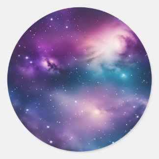 Blue and Purple Watercolor Galaxy Classic Round Sticker