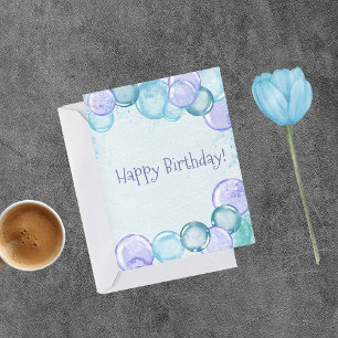 Blue and Purple Watercolor Happy Birthday Card