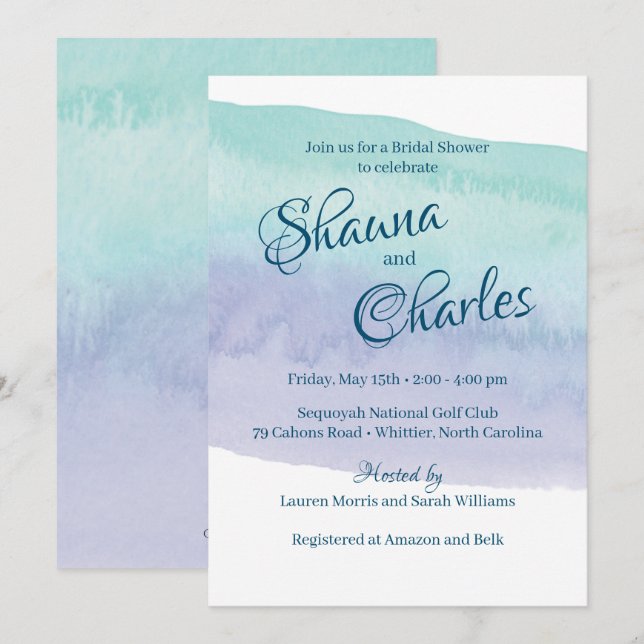 Blue and Purple Watercolor Wash Bridal Shower Invitation (Front/Back)