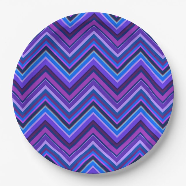 Blue and purple zigzag stripes paper plate (Front)