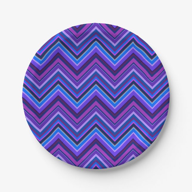 Blue and purple zigzag stripes paper plate (Front)
