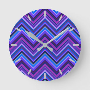 Blue and purple zigzag stripes round clock