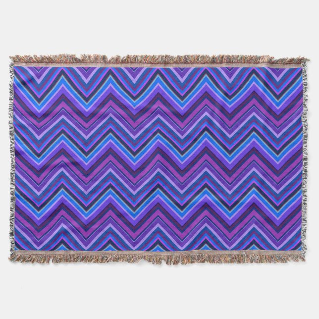 Blue and purple zigzag stripes throw blanket (Front)