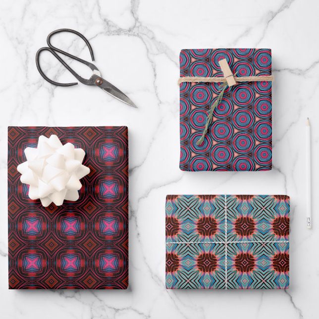 Blue and Red Abstract Geometric Wrapping Paper  (Front)