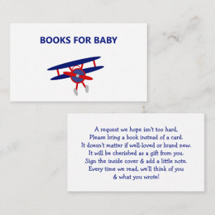 Blue and Red Aeroplane Baby Shower Books for Baby Enclosure Card